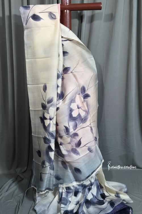 Blush in Bloom – Hand-Painted Bishnupuri Silk Saree | bshp-001 image 1