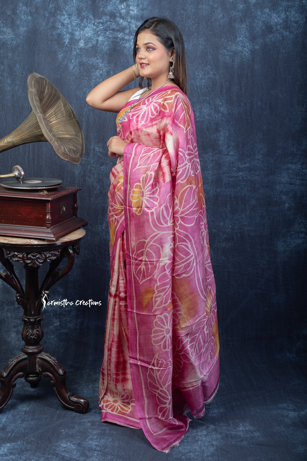 Gulabi Gatha - Pure Tussar Saree with Shibori, Batik &amp; Discharge Art | tfs-001 image 3