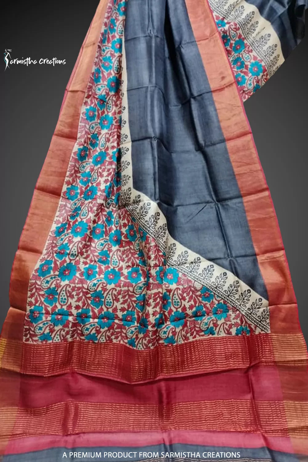 Zari Border Pure Desi Tussar Silk Saree With Hand-Block Printing dtzbhbp-077 image 0