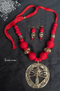 Hand-Made Dokra Durga Necklace (Round, Red) image 0