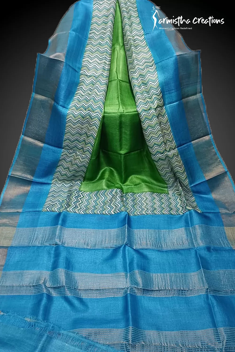 Zari Border Pure Desi Tussar Silk Saree With Hand-Block Printing dtzbhbp-020 image 0