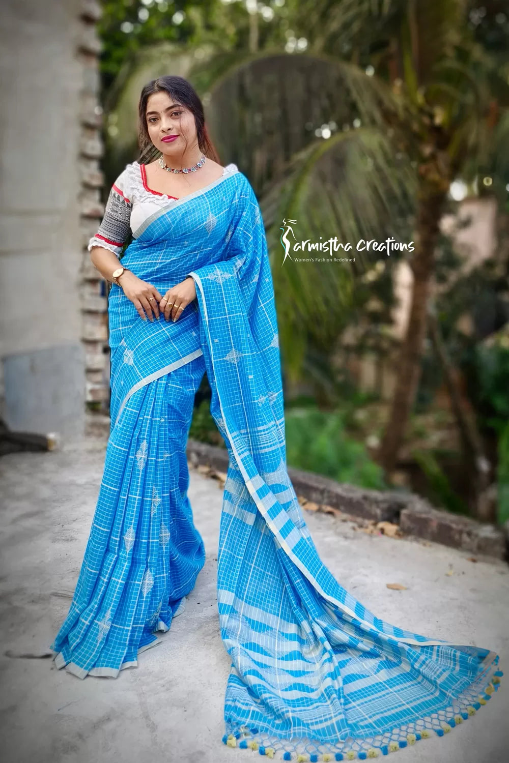 Pure Handloom Cotton Saree Sky Blue image 0