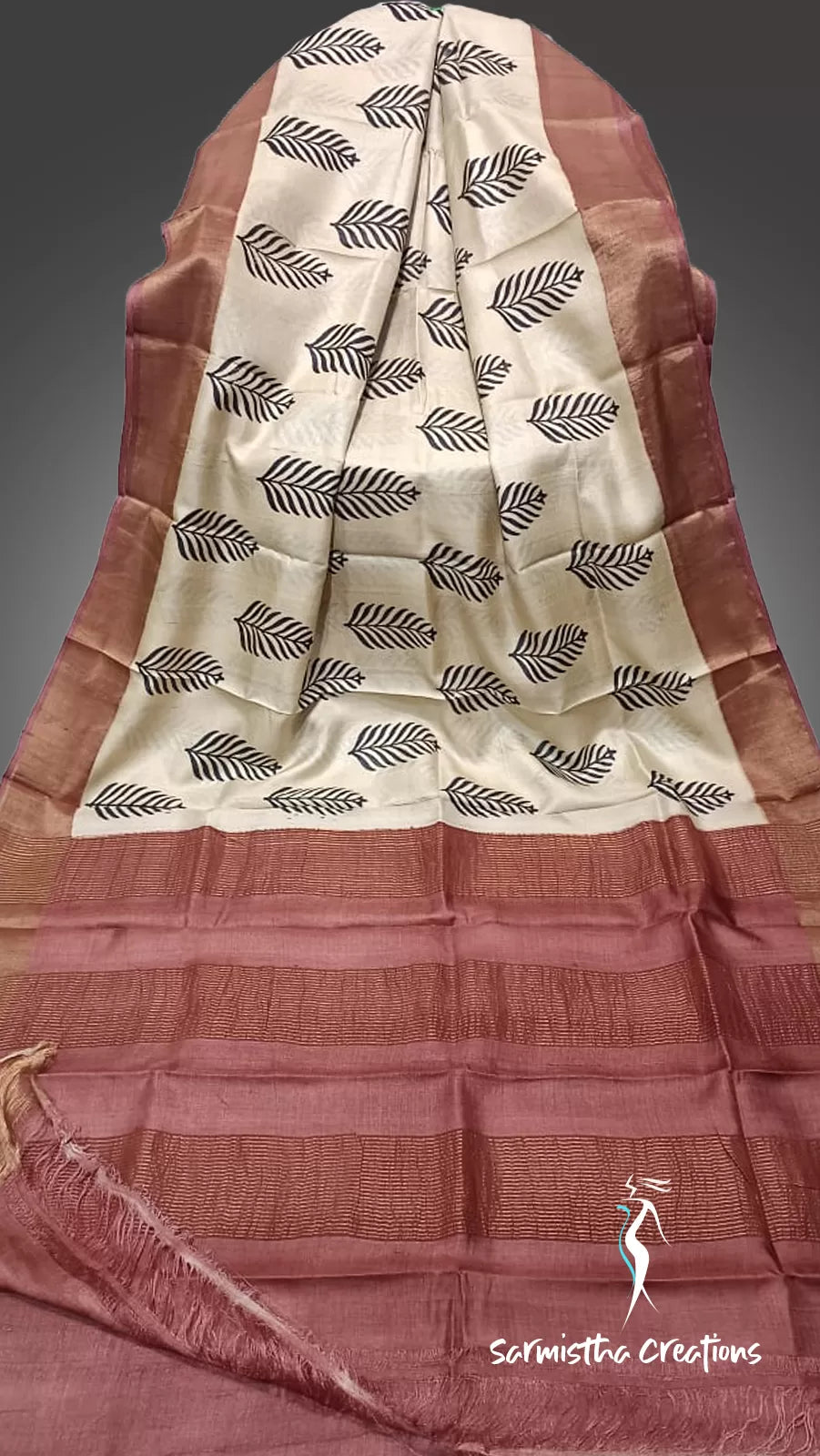 Zari Border Pure Desi Tussar Silk Saree With Hand-Block Printing dtzbhbp-016 image 0