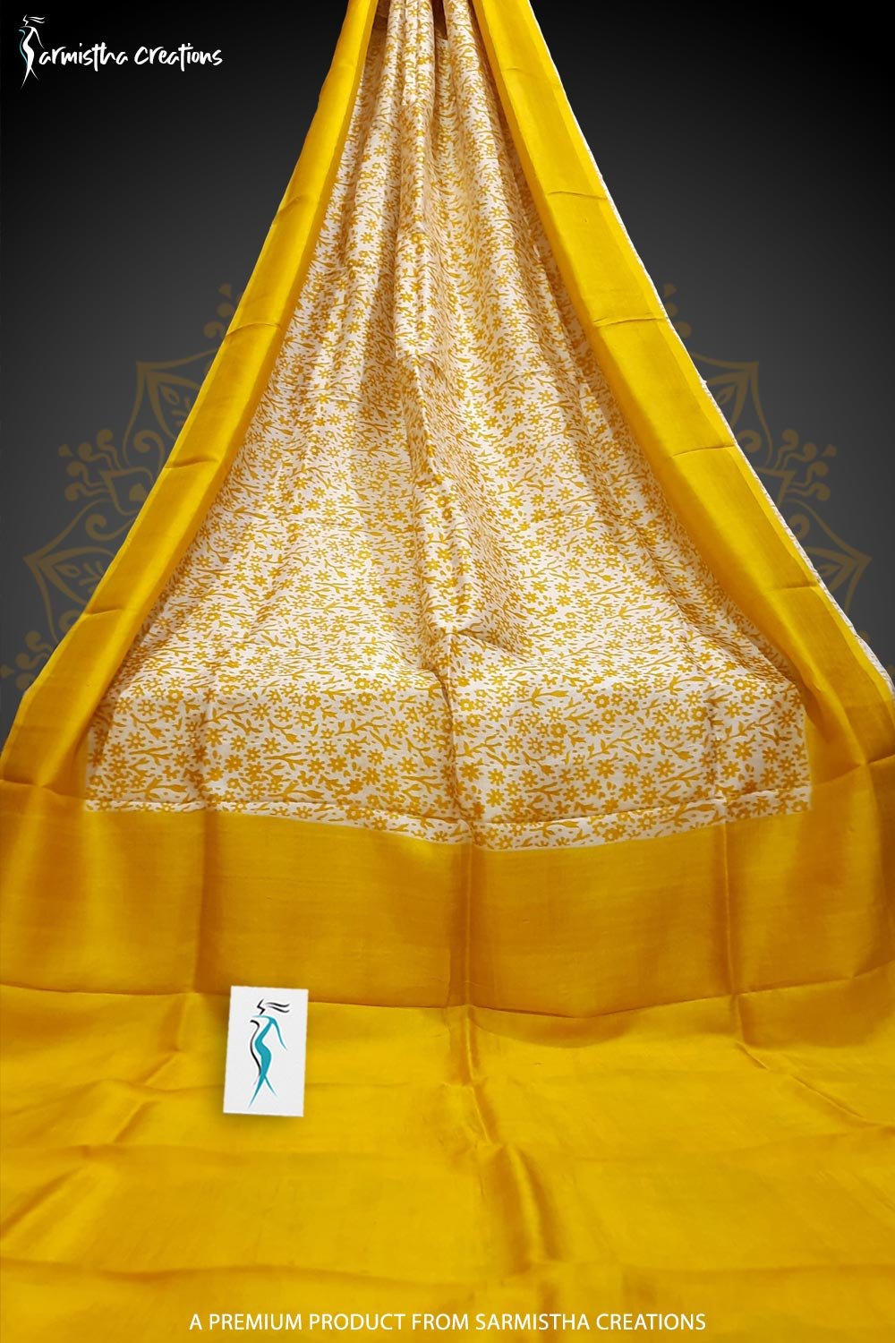 Murshidabad Silk Saree with Hand Block Printing Yellow hbpms-008 image 0
