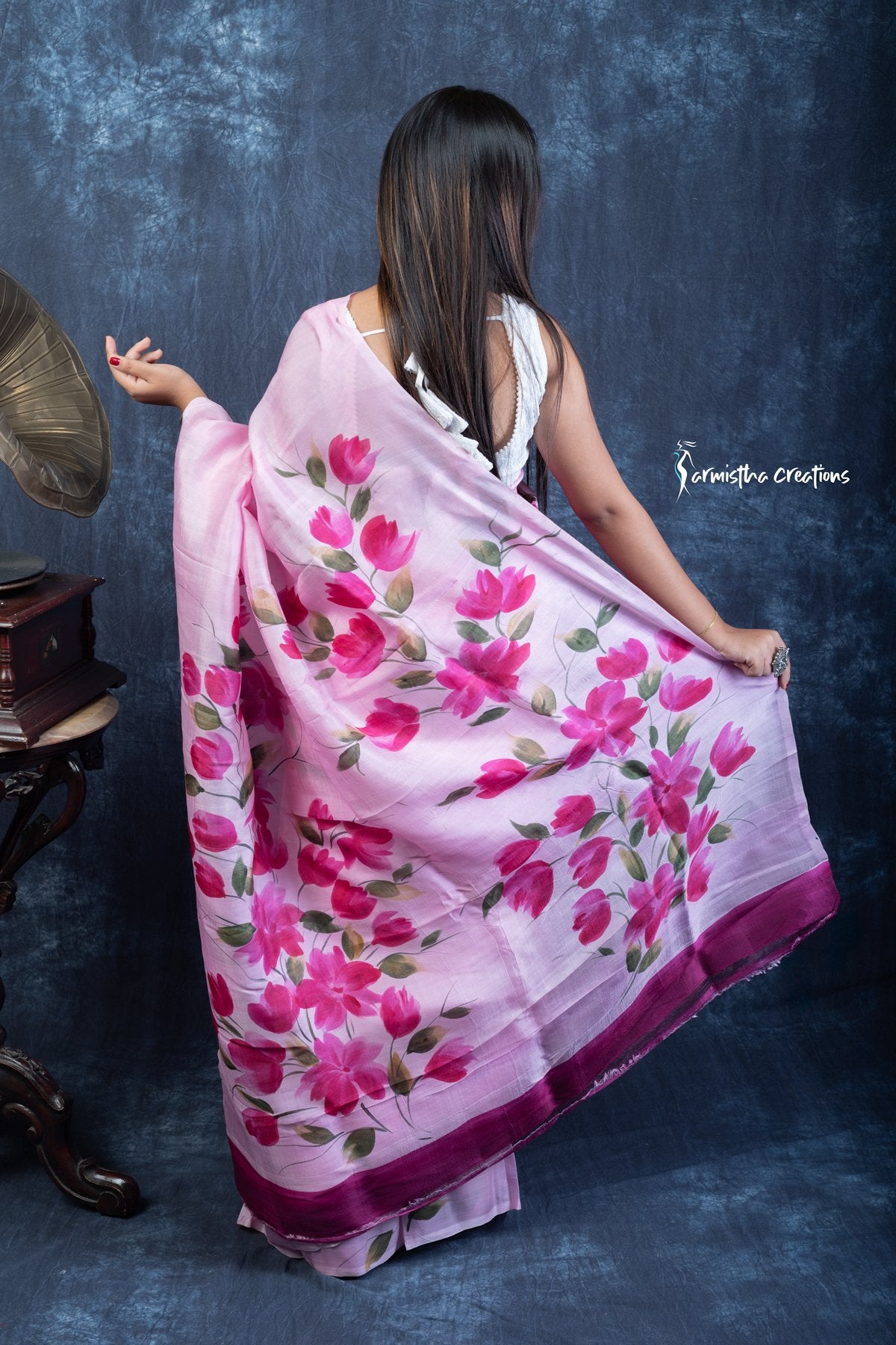 Pink Reverie Hand-Painted Bishnupuri Silk Saree | Bshp-003 image 3