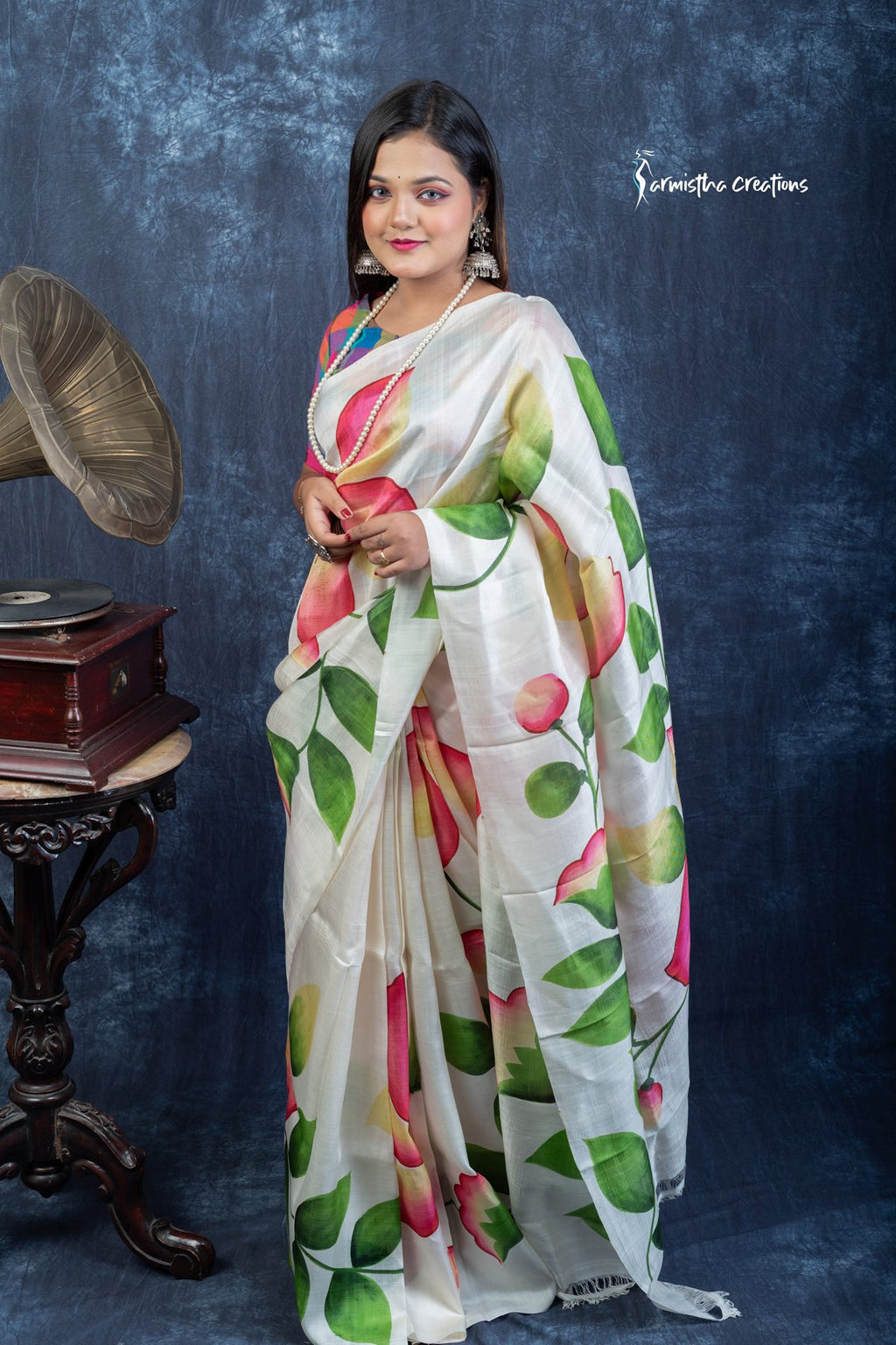 Spring Sonata – Hand-Painted Murshidabad Silk Saree | hbpms-031 image 4
