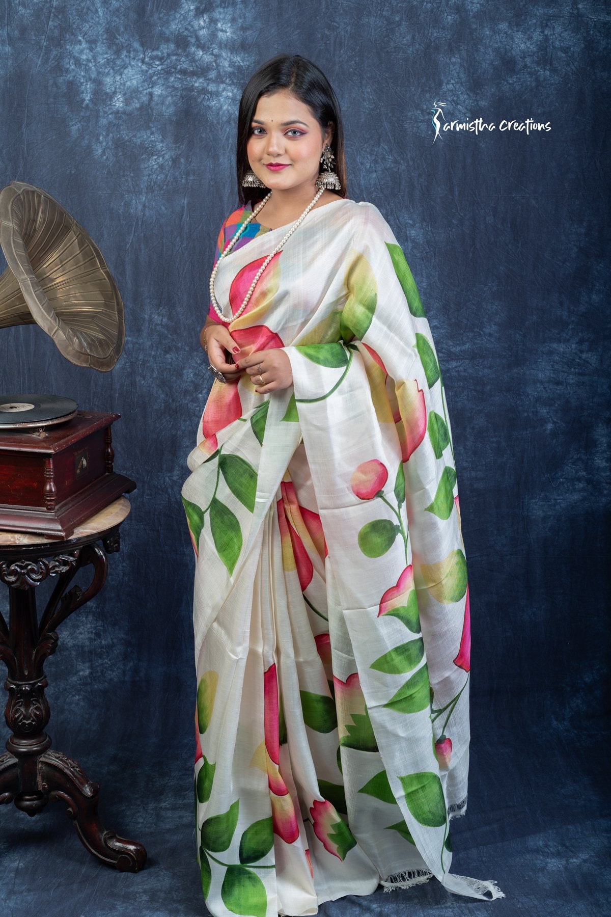 Spring Sonata – Hand-Painted Murshidabad Silk Saree | hbpms-031 image 4