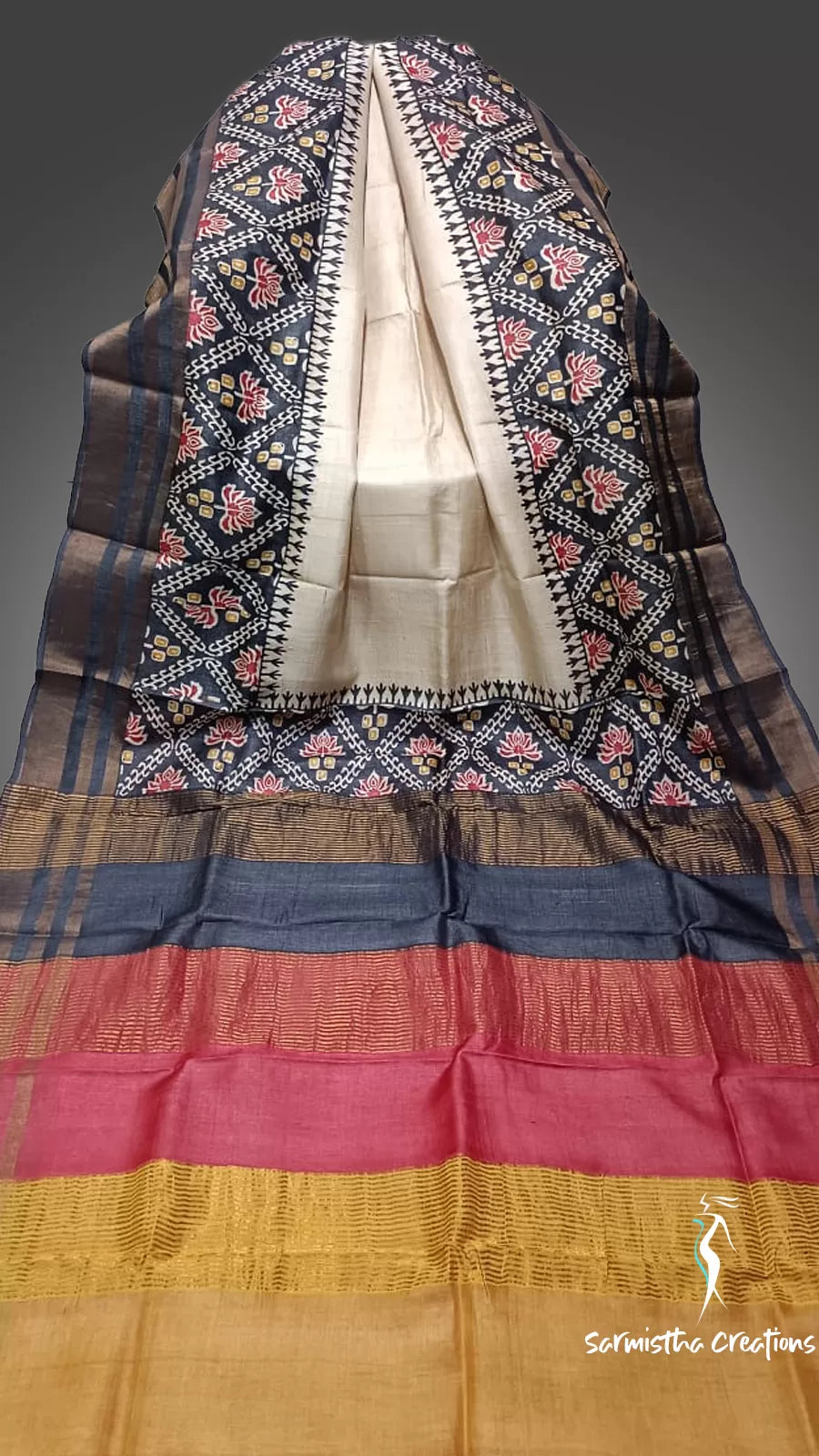 Zari Border Pure Desi Tussar Silk Saree With Hand-Block Printing dtzbhbp-007 image 0