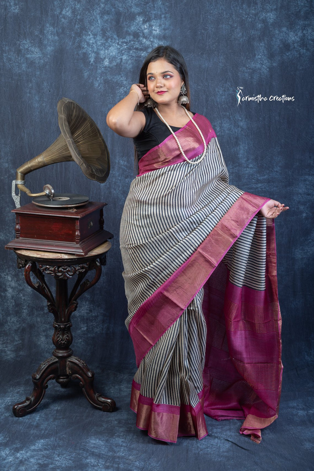 Royal Raga – Block Printed Zari Tussar Silk Saree | dtzbhbp-116 image 0