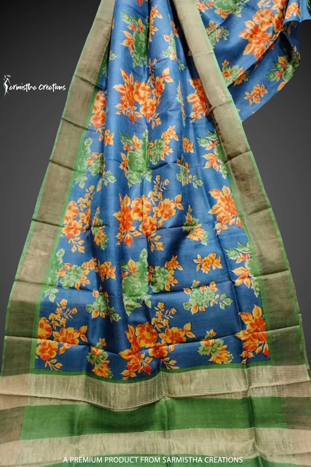 Zari Border Pure Desi Tussar Silk Saree With Hand-Block Printing dtzbhbp-070 image 0