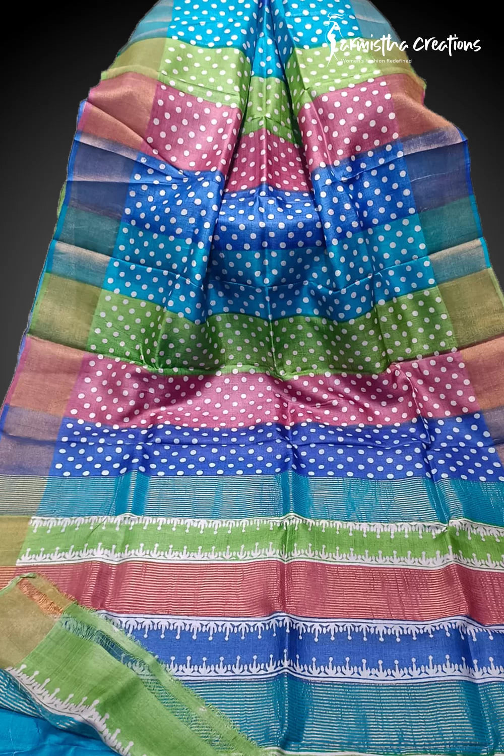 Zari Border Pure Desi Tussar Silk Saree With Hand-Block Printing dtzbhbp-025 image 0