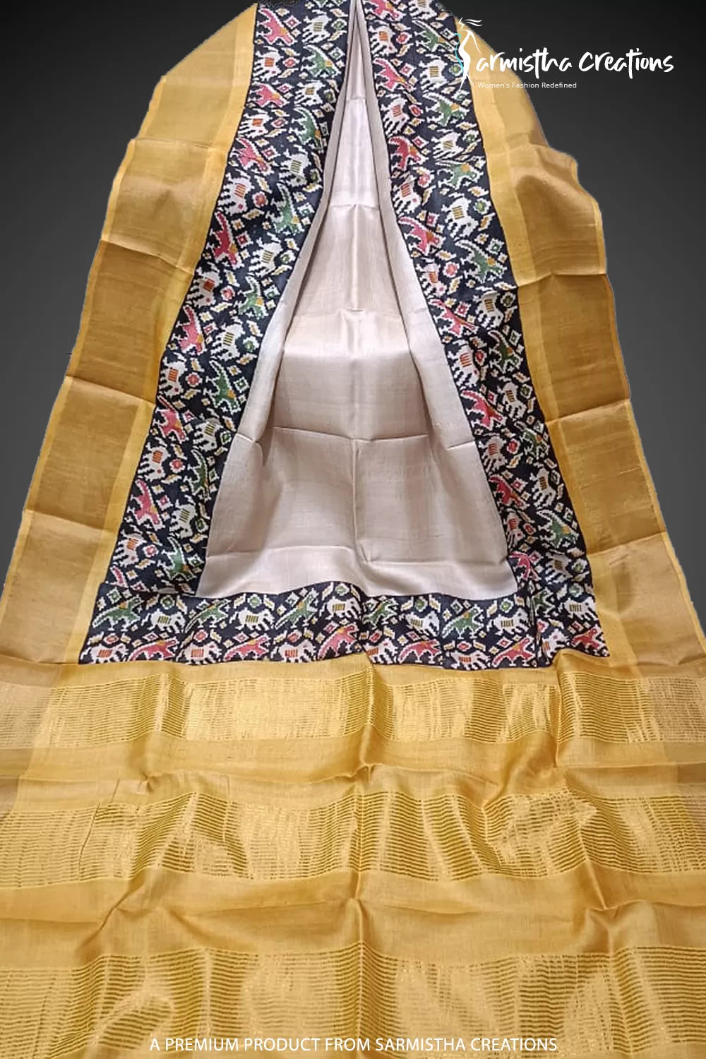 Zari Border Pure Desi Tassar Silk Saree With Hand-Block Printing dtzbhbp-063 image 0