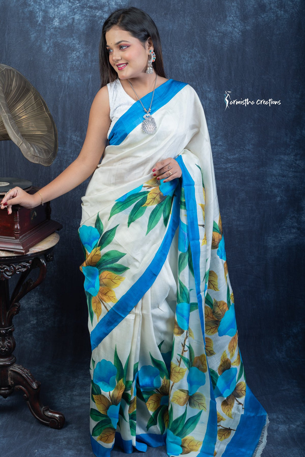 Morning Bloom – Hand Painted Pure Bishnupuri Silk Saree | bshp-006 image 0
