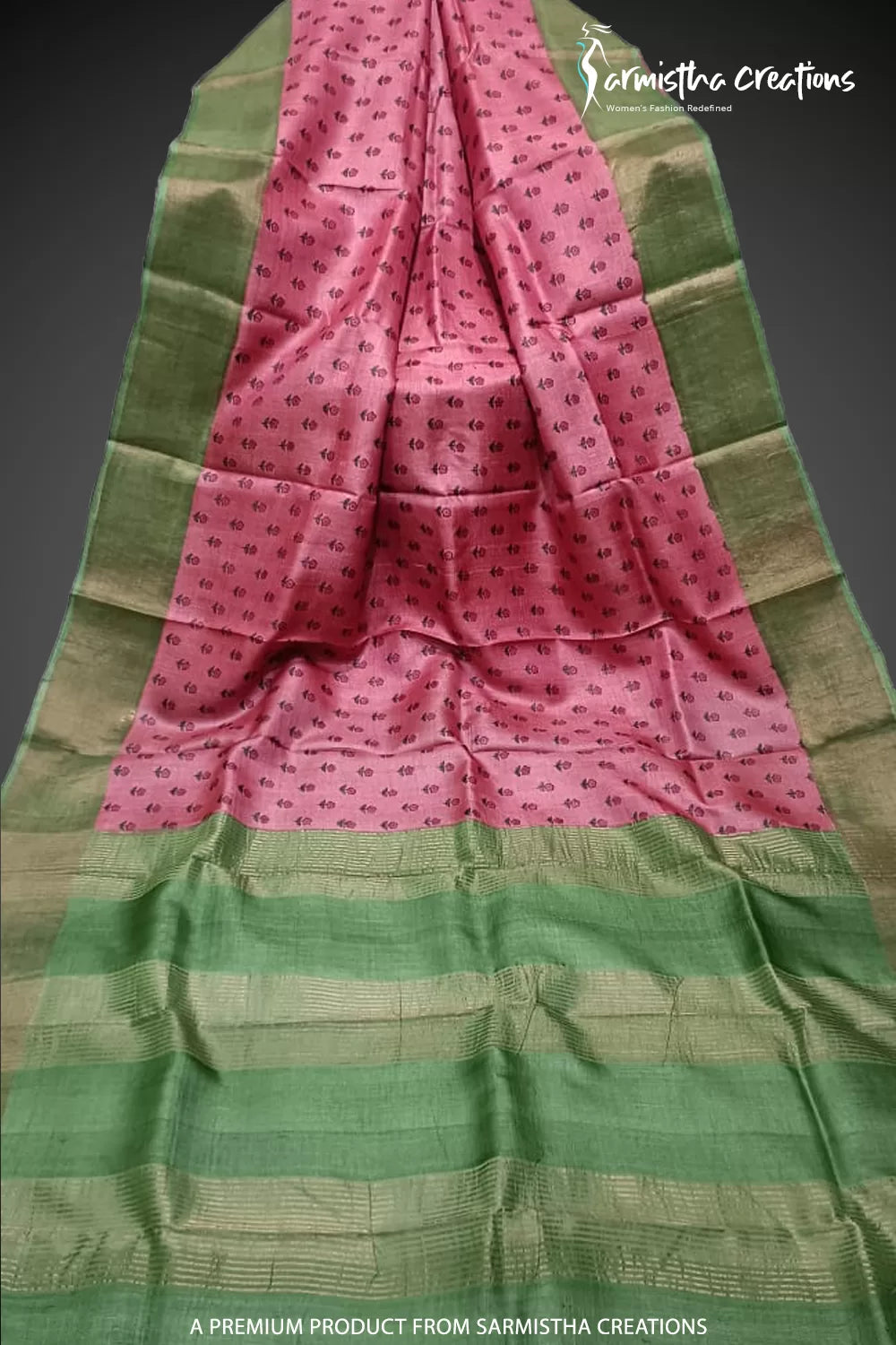 Zari Border Pure Desi Tassar Silk Saree With Hand-Block Printing dtzbhbp-046 image 0
