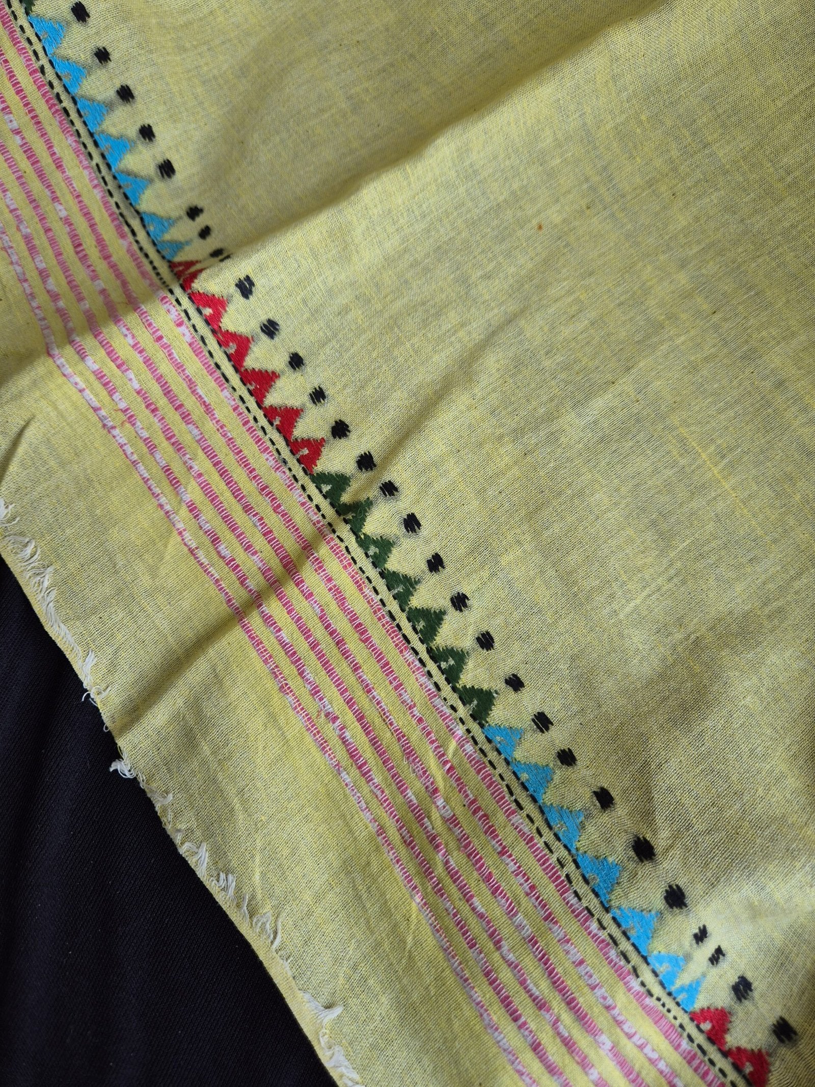 Yellow Khesh Cotton Kantha Stitch Saree image 5