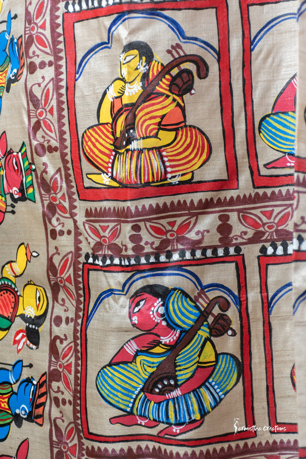 Rangini - Hand-painted patachitra fusing madhubani style on Raghunathpur Tussar image 4