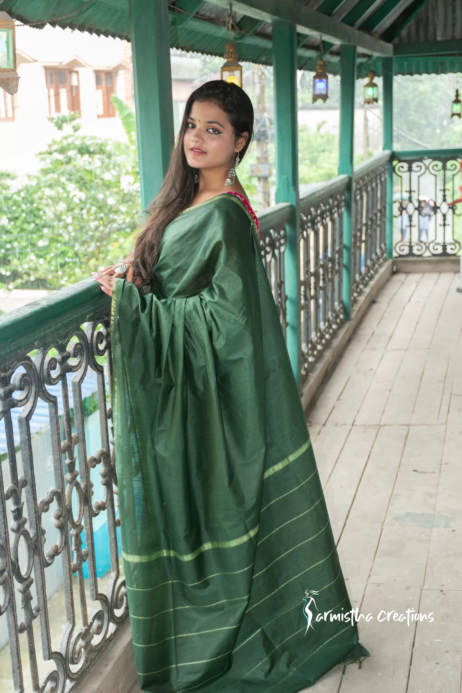 Kota Silk Saree (Bottle Green) image 1