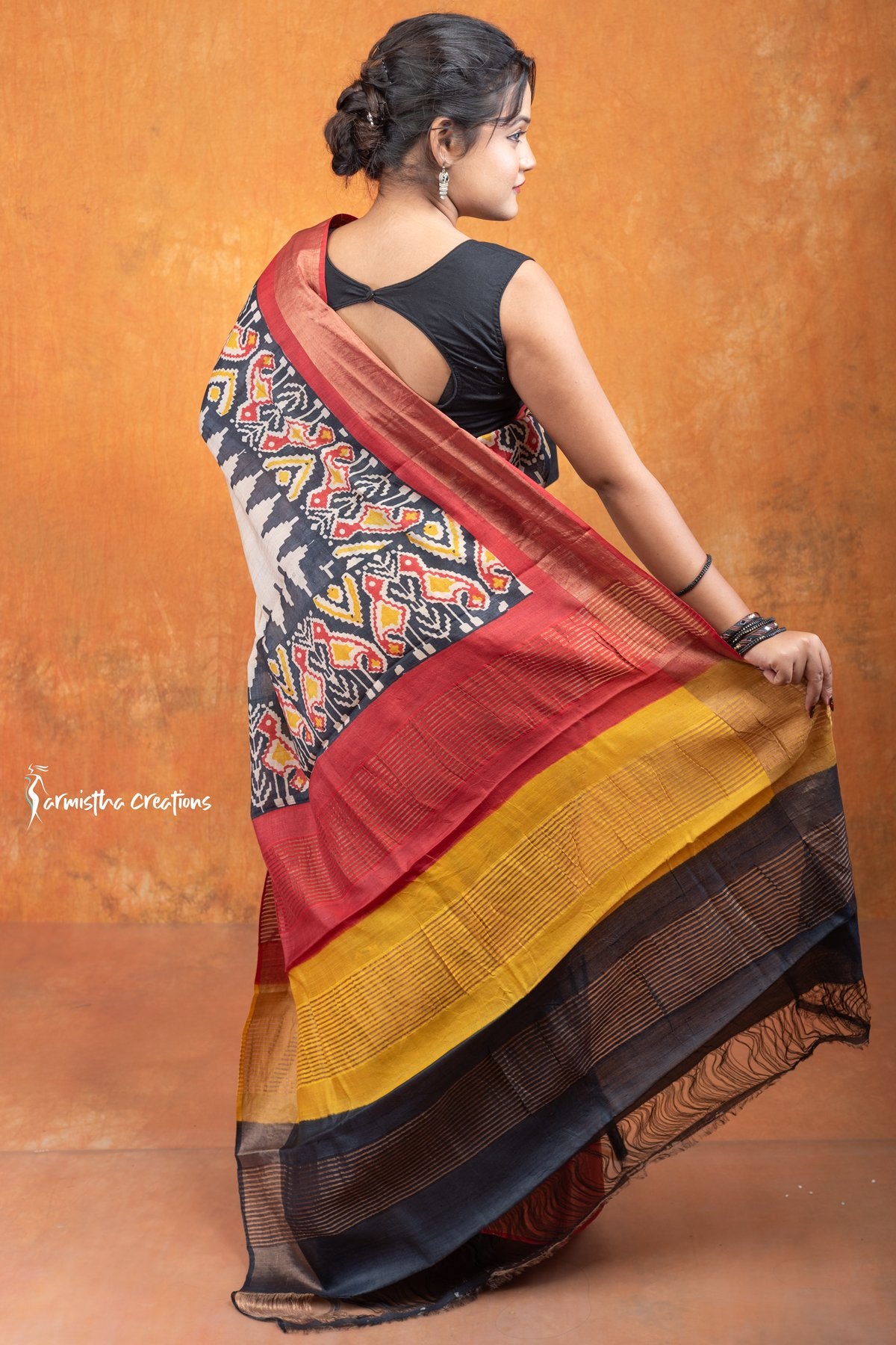 Zari Border Pure Desi Tassar Silk Saree With Hand-Block Printing dtzbhbp-041 image 1