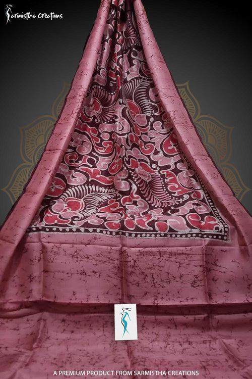 Bishnupuri Silk Saree With Hand Batik Work Dusky Rose bssp-015 image 0