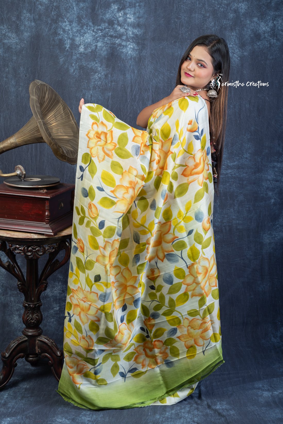 Garden Whispers – Hand-Painted Bishnupuri Silk Saree | bshp-008 image 5