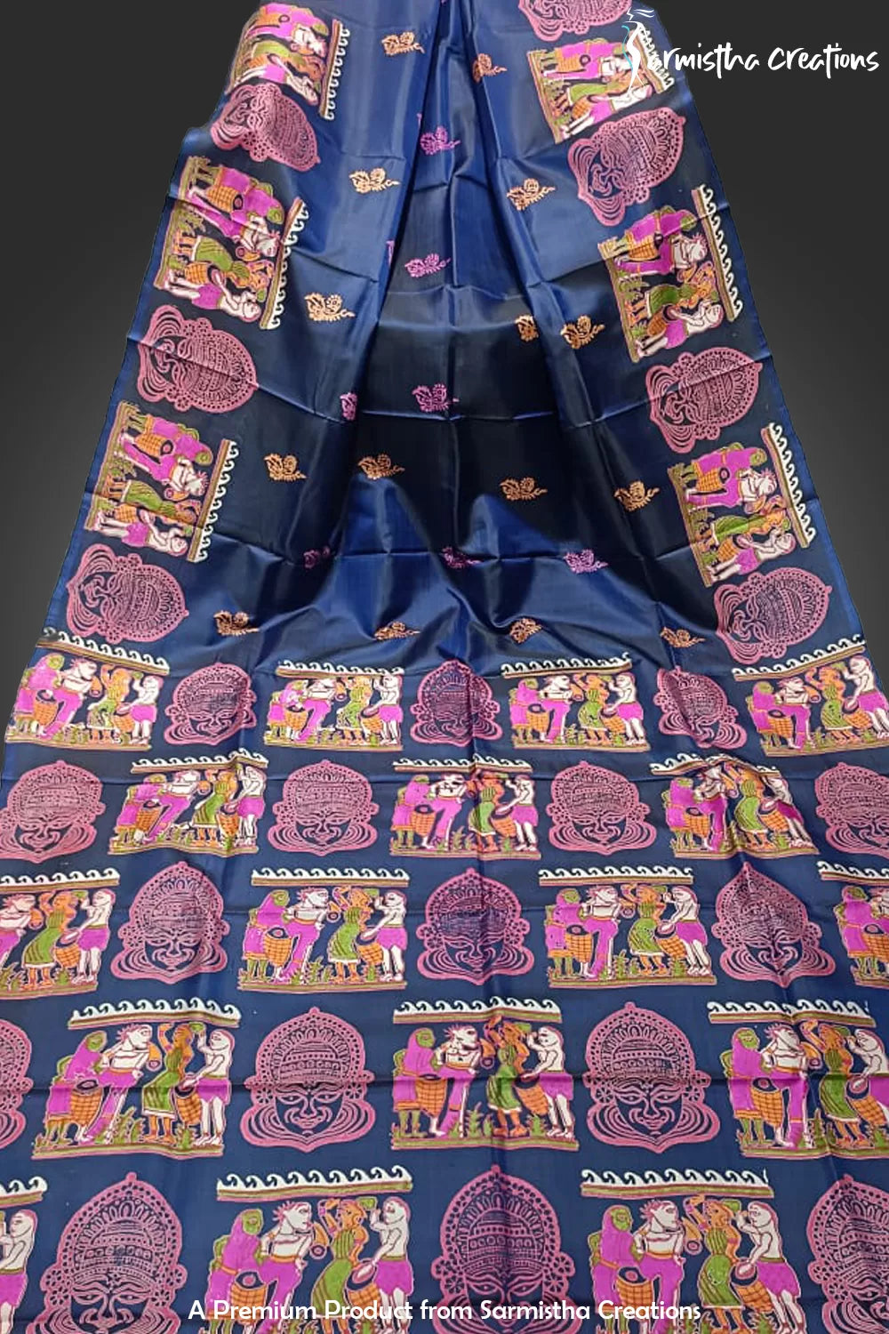Hand-Block Printed Pure Bishnupuri Katan Silk Saree image 0