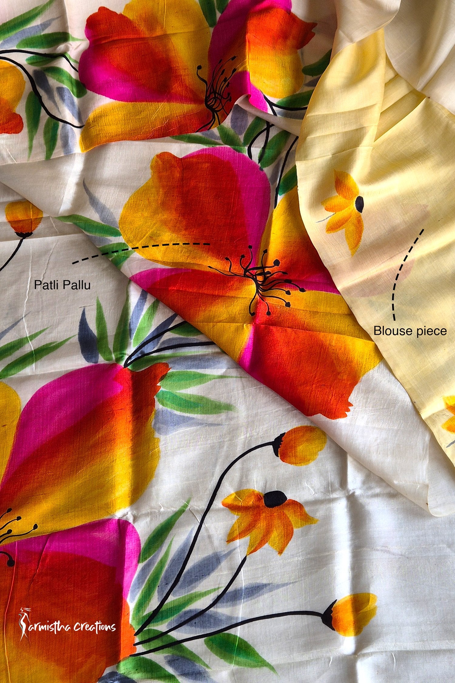 Sunlit Canvas – Hand-Painted Bishnupuri Silk Saree | bshp-010 image 3