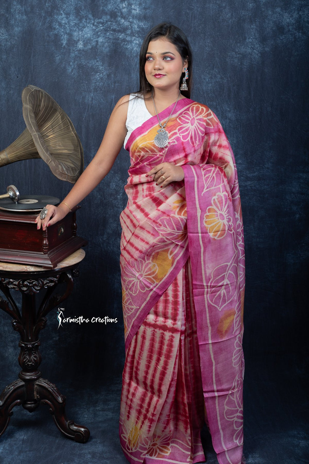 Gulabi Gatha - Pure Tussar Saree with Shibori, Batik &amp; Discharge Art | tfs-001 image 2