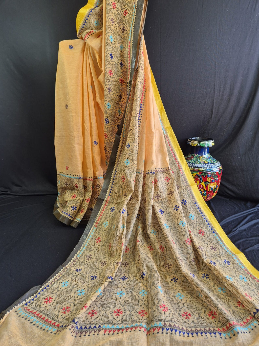 Kantha Stitch on Peach Dhonekhali Cotton image 0