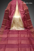 Ivory Flame - Hand Block Printed Zari Tussar Silk Saree | dtzbhbp-124 image 0