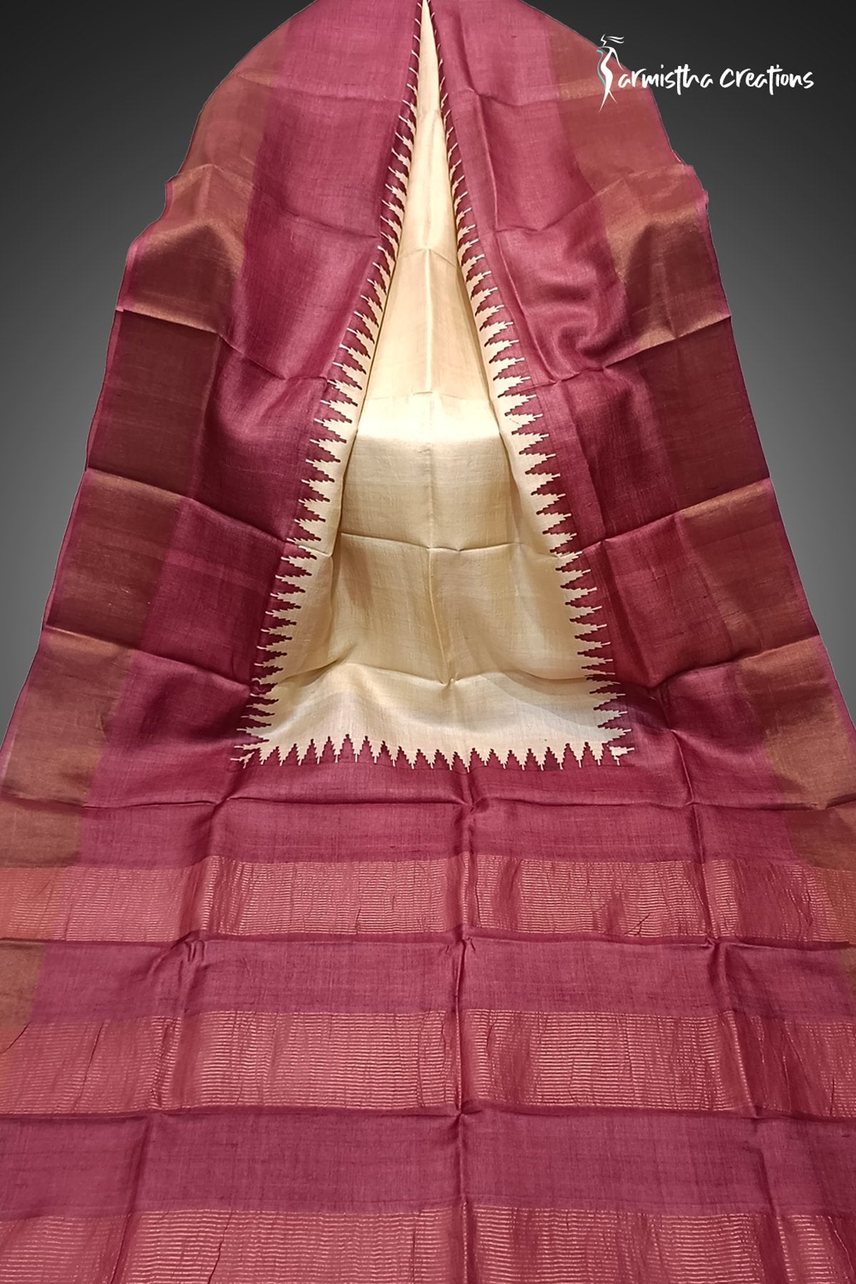 Ivory Flame - Hand Block Printed Zari Tussar Silk Saree | dtzbhbp-124 image 0