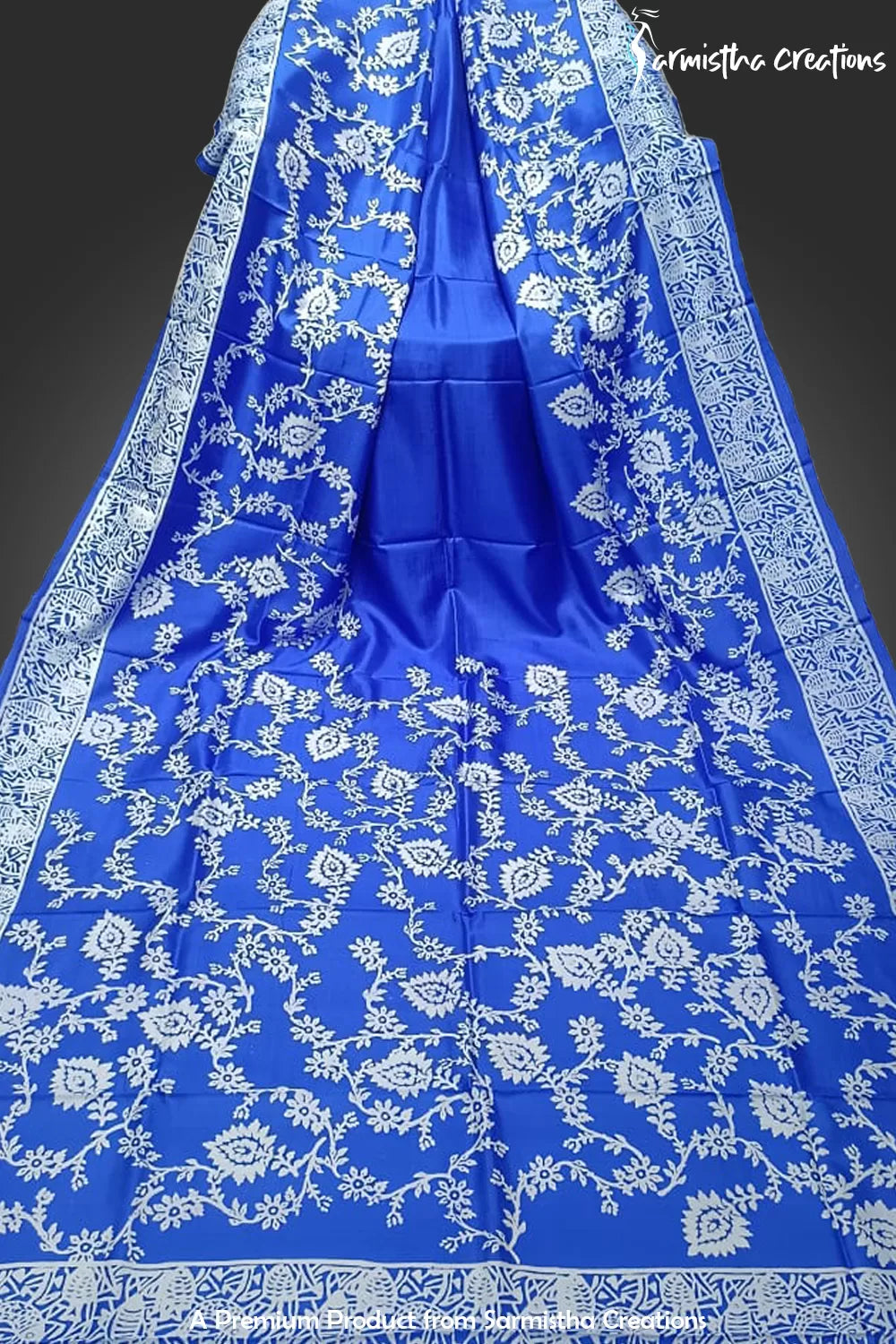 Hand-Block Printed Pure Bishnupuri Katan Silk Saree image 0