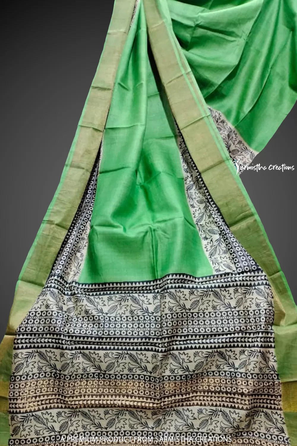 Zari Border Pure Desi Tussar Silk Saree With Hand-Block Printing dtzbhbp-073 image 0