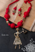 Hand-Made Dokra Necklace (Baul Figure, Red) image 0
