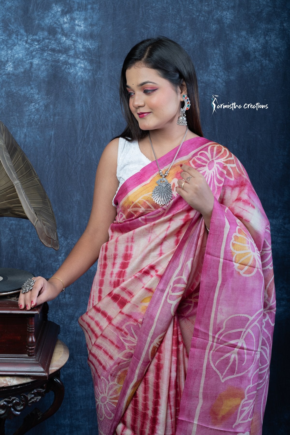 Gulabi Gatha - Pure Tussar Saree with Shibori, Batik &amp; Discharge Art | tfs-001 image 1