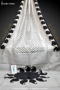 Murshidabad Silk Saree with Hand Block Printing Black and White hbpms-012 image 0