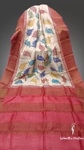 Zari Border Pure Desi Tussar Silk Saree With Hand-Block Printing dtzbhbp-006 image 0