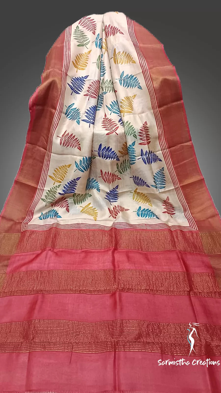 Zari Border Pure Desi Tussar Silk Saree With Hand-Block Printing dtzbhbp-006 image 0