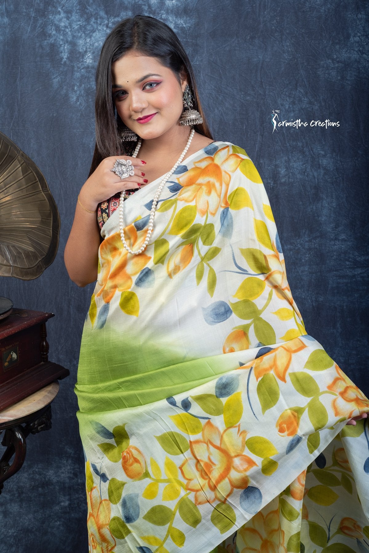 Garden Whispers – Hand-Painted Bishnupuri Silk Saree | bshp-008 image 1