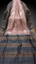 Zari Border Tussar Silk Saree With Hand-Block Printing dtzbhbp-002 image 0