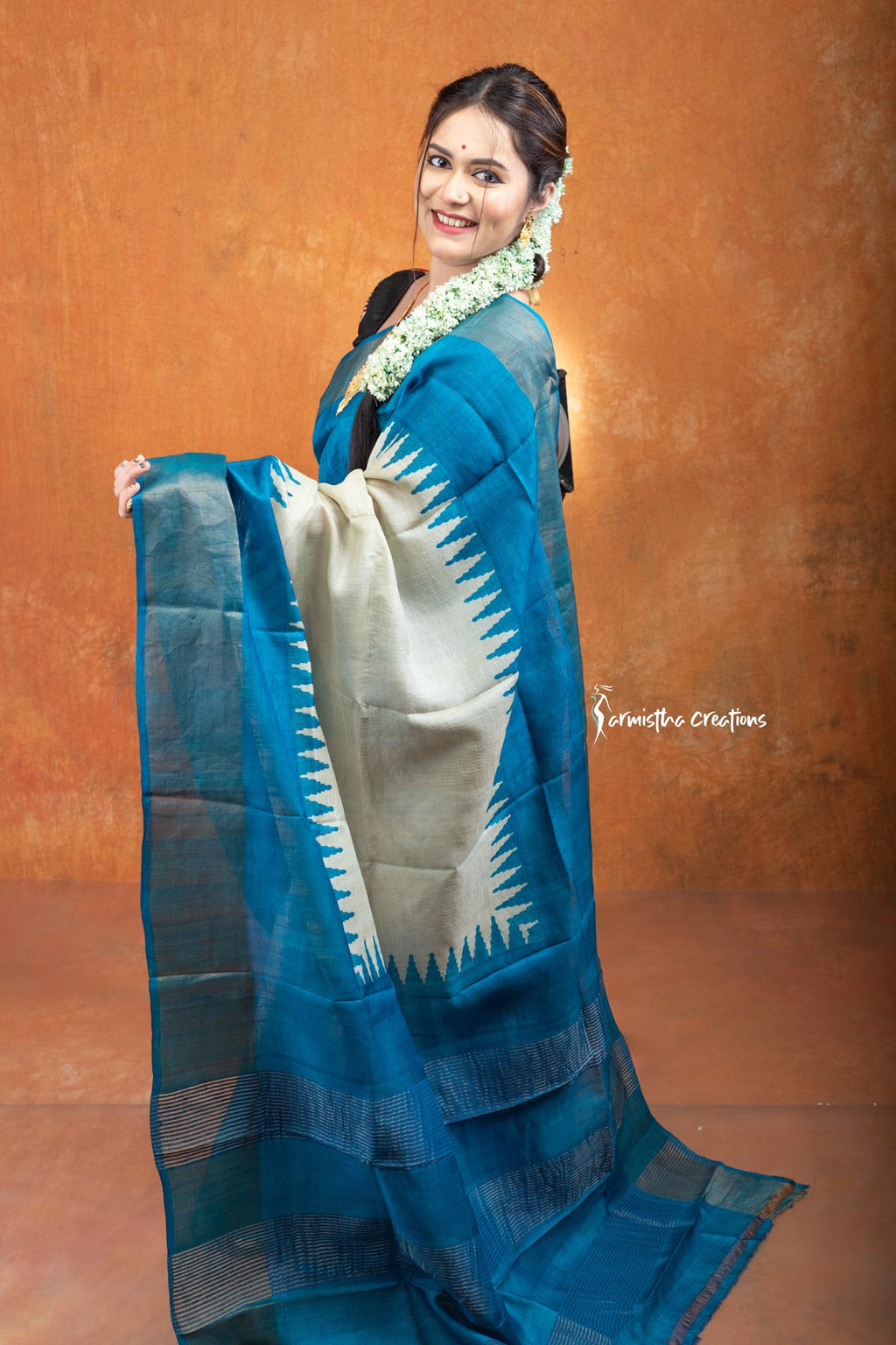 Zari Border Pure Desi Tussar Silk Saree With Hand-Block Printing dtzbhbp-072 image 2