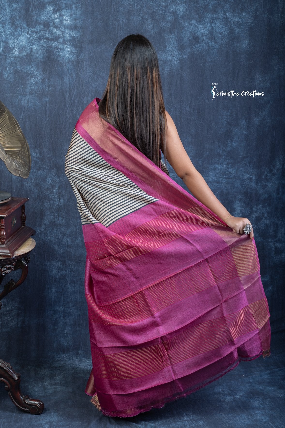 Royal Raga – Block Printed Zari Tussar Silk Saree | dtzbhbp-116 image 8
