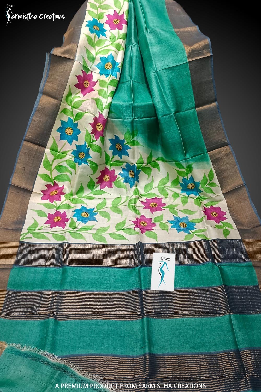 Zari Border Pure Desi Tussar Silk Saree With Hand-Block Printing dtzbhbp-098 image 0