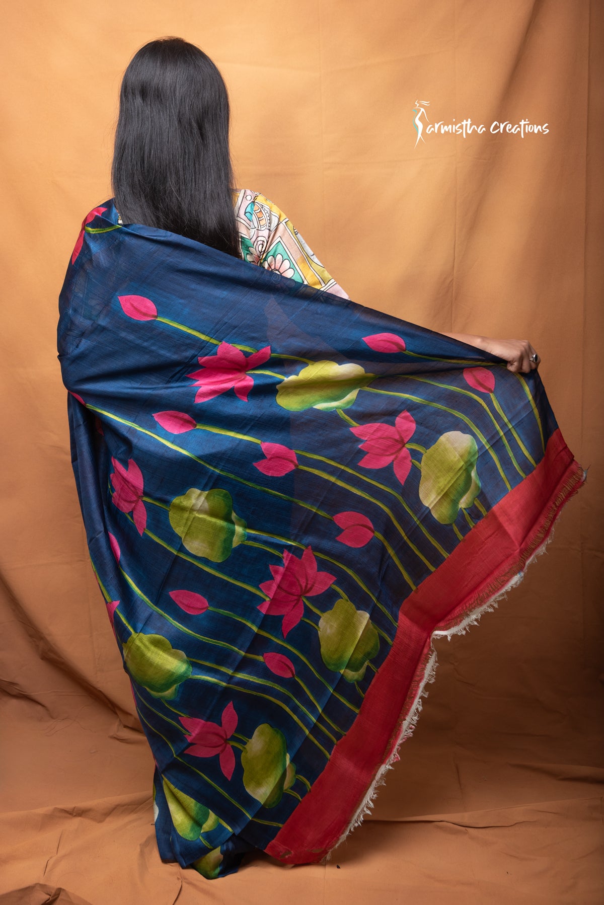 Charulata – Midnight Blue Hand Kalamkari Pure Bishnupuri Silk Saree