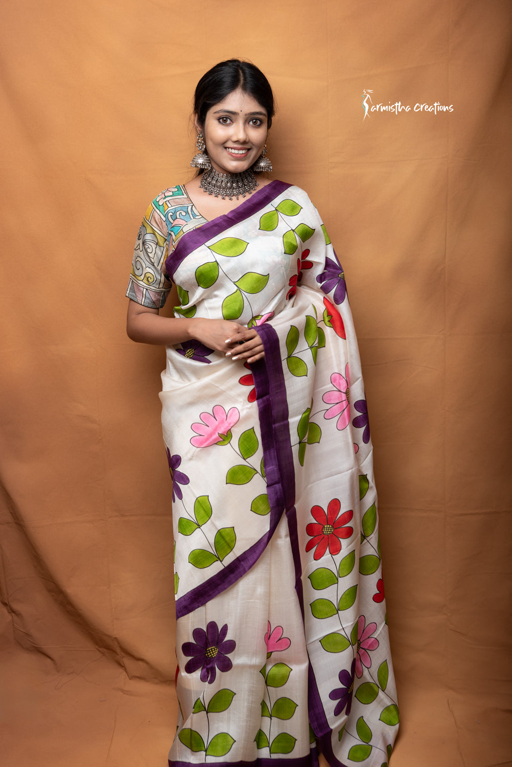 Phoolkatha – Ivory Hand-Painted Pure Bishnupuri Silk Saree | bshp-013