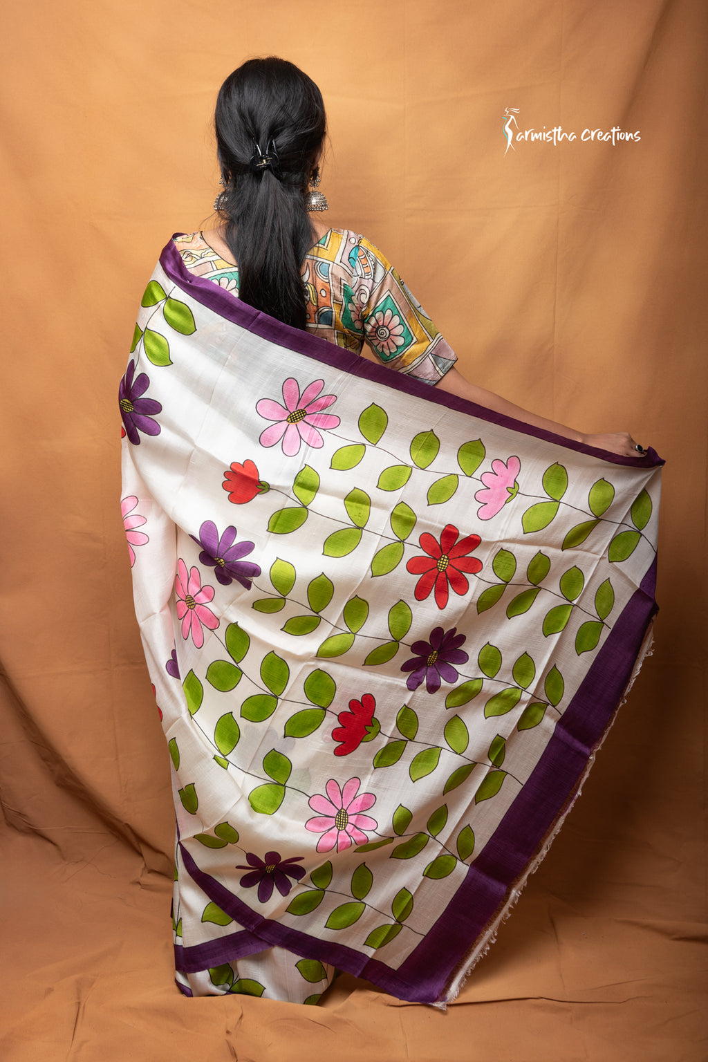 Phoolkatha – Ivory Hand-Painted Pure Bishnupuri Silk Saree | bshp-013