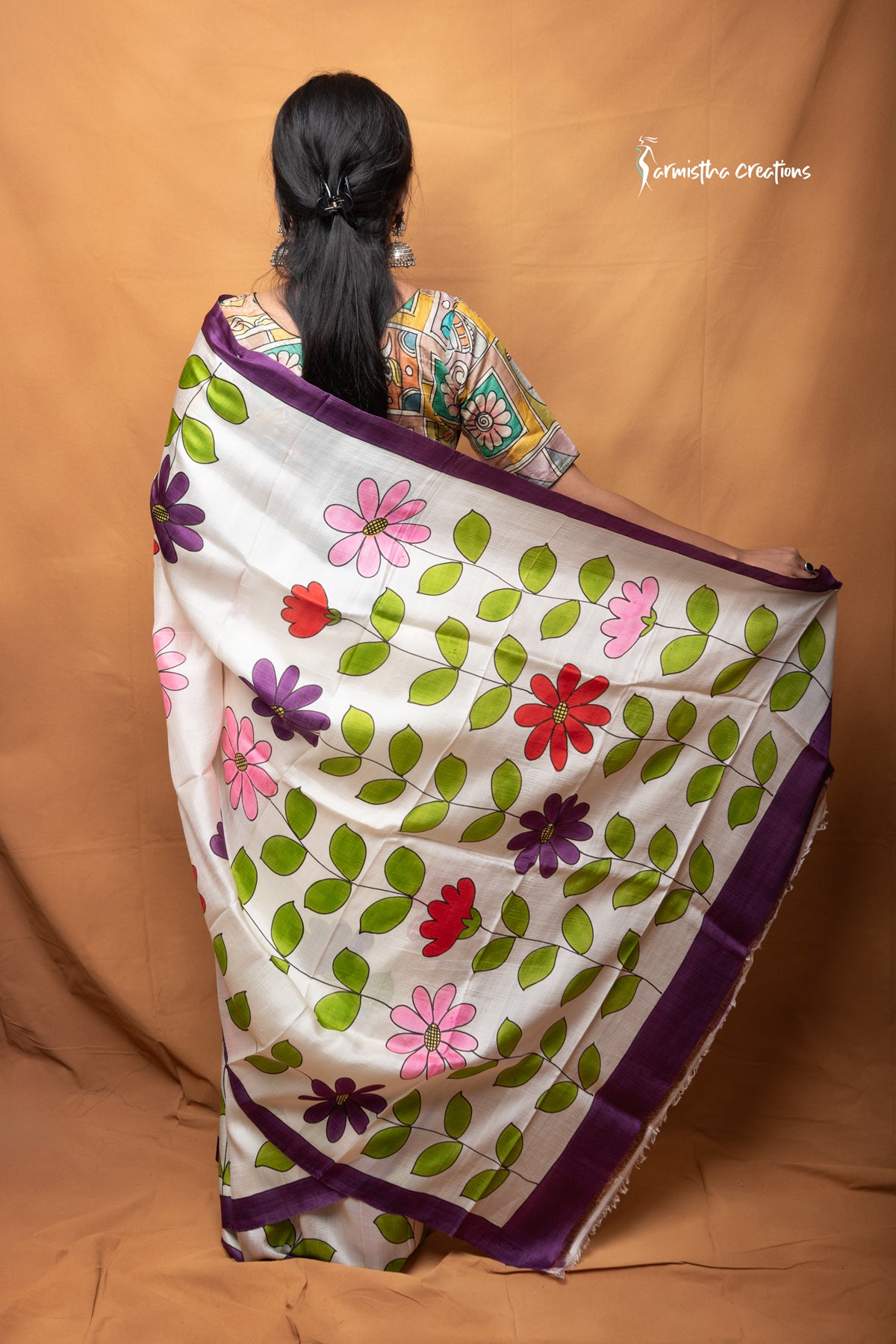 Phoolkatha – Ivory Hand-Painted Pure Bishnupuri Silk Saree | bshp-013