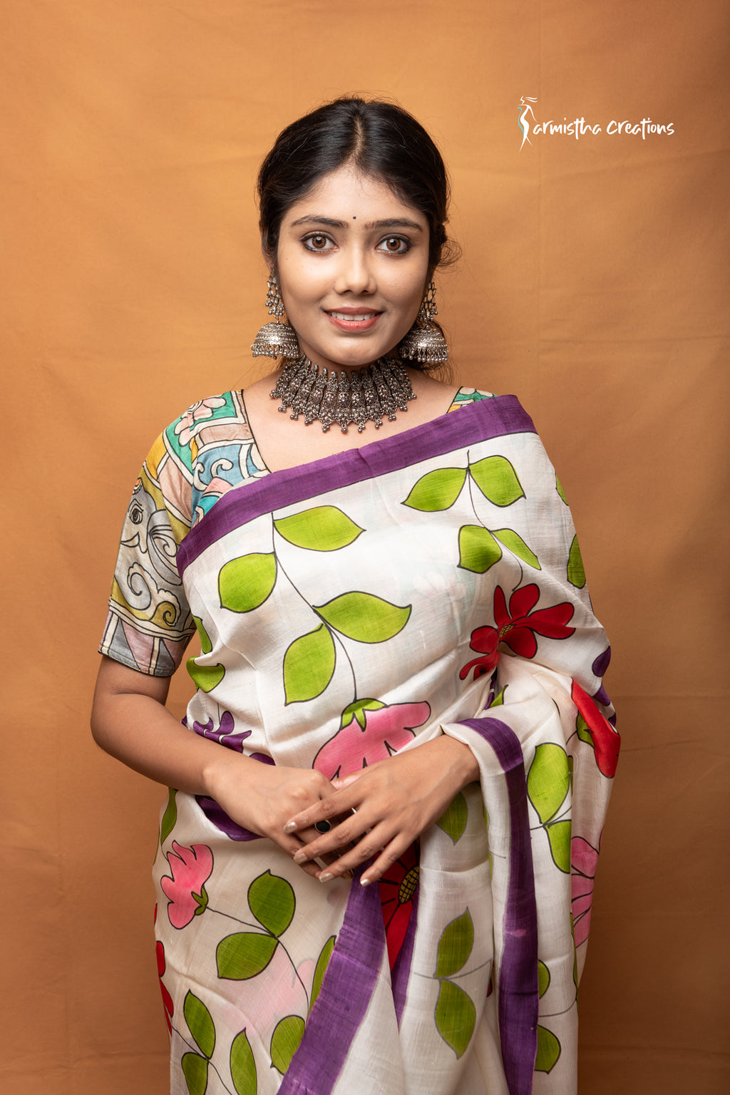 Phoolkatha – Ivory Hand-Painted Pure Bishnupuri Silk Saree | bshp-013