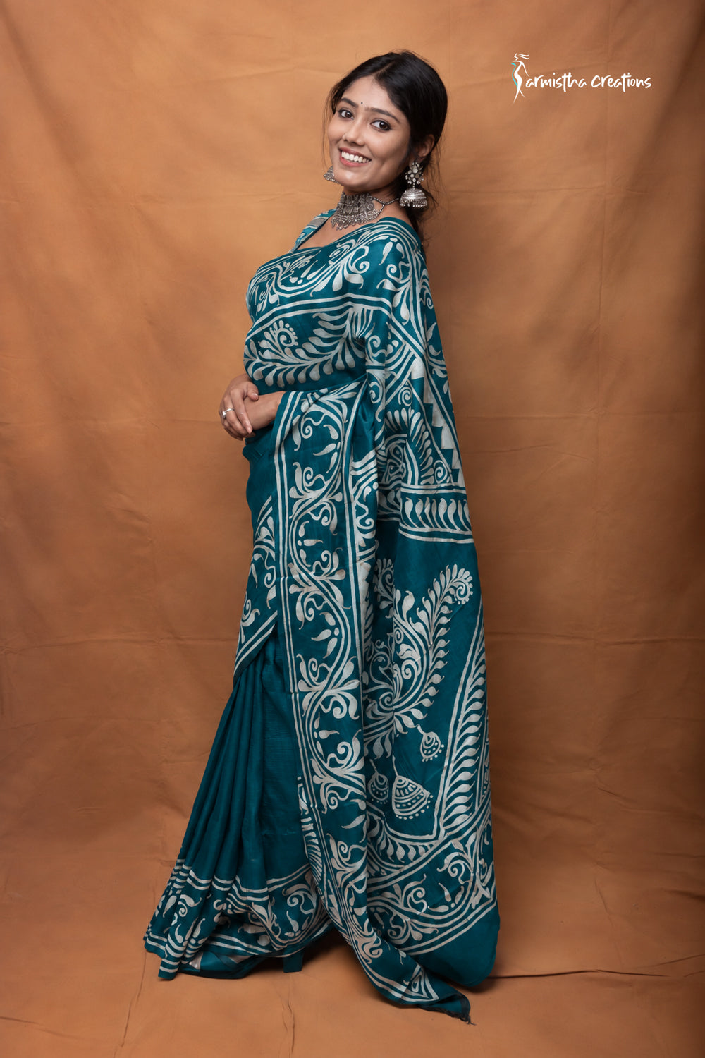 Neelanjana – Teal Wax Batik Pure Bishnupuri Silk Saree | bswb-008