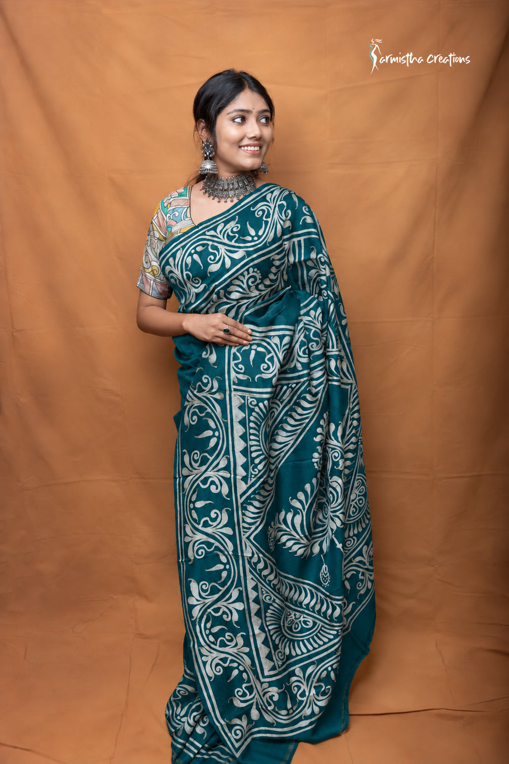 Neelanjana – Teal Wax Batik Pure Bishnupuri Silk Saree | bswb-008
