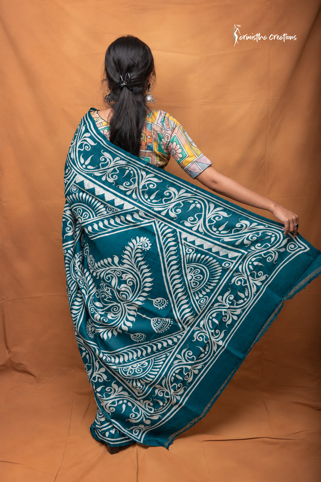 Neelanjana – Teal Wax Batik Pure Bishnupuri Silk Saree | bswb-008